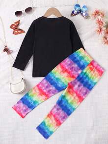 Bộ 2 món/Bộ đồ liền thân tay dài dệt kim mềm họa tiết trái tim và bướm nhiều màu sắc ngẫu nhiên cho bé gái, mùa thu/đông - màu đen - Xem 2