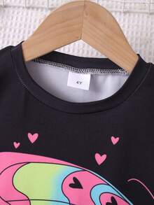 Bộ 2 món/Bộ đồ liền thân tay dài dệt kim mềm họa tiết trái tim và bướm nhiều màu sắc ngẫu nhiên cho bé gái, mùa thu/đông - màu đen - Xem 3