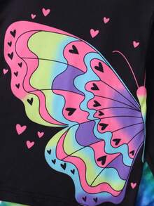 Bộ 2 món/Bộ đồ liền thân tay dài dệt kim mềm họa tiết trái tim và bướm nhiều màu sắc ngẫu nhiên cho bé gái, mùa thu/đông - màu đen - Xem 4