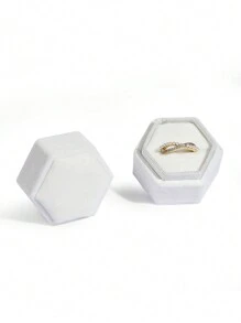 Caixa de veludo para alianças, caixa hexagonal para alianças com tampa removível, caixa de veludo para alianças, caixa para noivado e casamento, linda caixa vintage com dois compartimentos para alianças, pedido de casamento, noivado e cerimônia de casamento (branca) Volta às aulas - Multicolorido - Ver 5