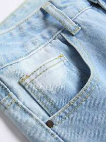 Jeans slim dritti con ricamo a poker color blu chiaro consumato, stile europeo e americano, per uomo