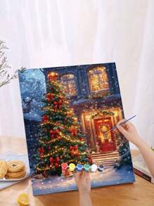 圣诞系列DIY数码油画套装，一套，成人手工，无框艺术油画套装，适用于卧室装饰和墙面艺术装饰，绘画方法简单有趣，无需绘画基础，实现您的绘画梦想，沉浸在缤纷多彩的世界中，每一笔都是自我表达，为生活增添浪漫气息，是馈赠亲朋好友的最佳礼物，也是万圣节、圣诞节等节日的理想之选，尺寸：40*50厘米 - 墨綠色 - 查看 1