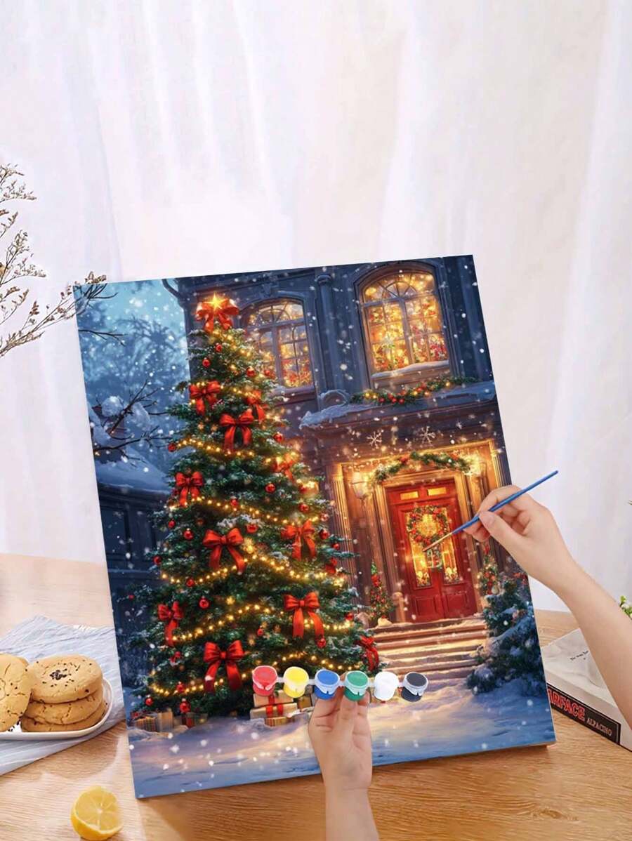 圣诞系列DIY数码油画套装，一套，成人手工，无框艺术油画套装，适用于卧室装饰和墙面艺术装饰，绘画方法简单有趣，无需绘画基础，实现您的绘画梦想，沉浸在缤纷多彩的世界中，每一笔都是自我表达，为生活增添浪漫气息，是馈赠亲朋好友的最佳礼物，也是万圣节、圣诞节等节日的理想之选，尺寸：40*50厘米 - 墨綠色 - 查看 1