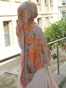 1 件女士围巾波西米亚水彩面纱头巾，秋季头巾适合日常佩戴头带长袍配饰女士面纱