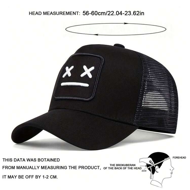 1Piece Men XX Expression Embroidered Net Cap Baseball Cap Outdoor Adjustable Sunscreen Casual Cap Suitable For Spring And Autumn Travel Seaside Vacation - màu đen - Xem 4