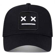 1Piece Men XX Expression Embroidered Net Cap Baseball Cap Outdoor Adjustable Sunscreen Casual Cap Suitable For Spring And Autumn Travel Seaside Vacation - Black - View 2