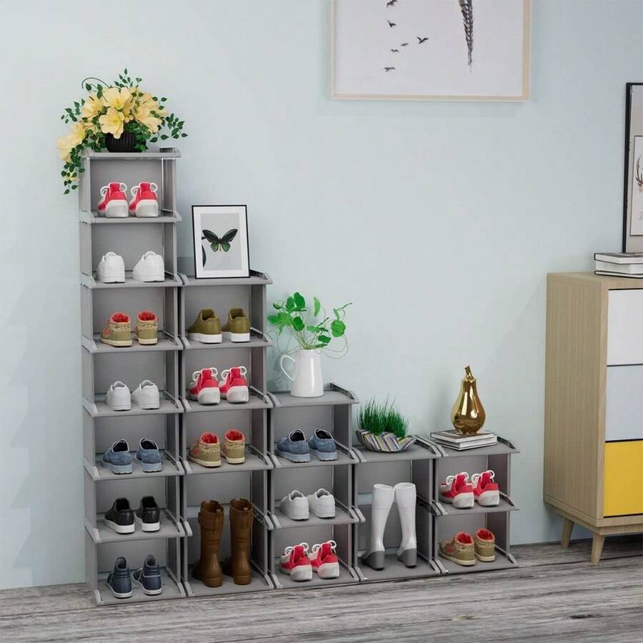 Shoe Rack 8 Tiers DIY Narrow Stackable Free Standing Shoes Storage Tall