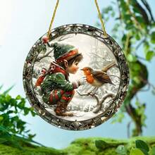 1 件圣诞男孩亚克力太阳捕手，2D 彩色玻璃窗挂饰，适用于家庭、门廊、卧室墙壁装饰，送给朋友的圣诞礼物 - 多色 - 查看 4