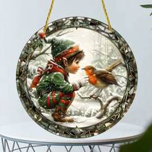 1 件圣诞男孩亚克力太阳捕手，2D 彩色玻璃窗挂饰，适用于家庭、门廊、卧室墙壁装饰，送给朋友的圣诞礼物 - 多色 - 查看 1