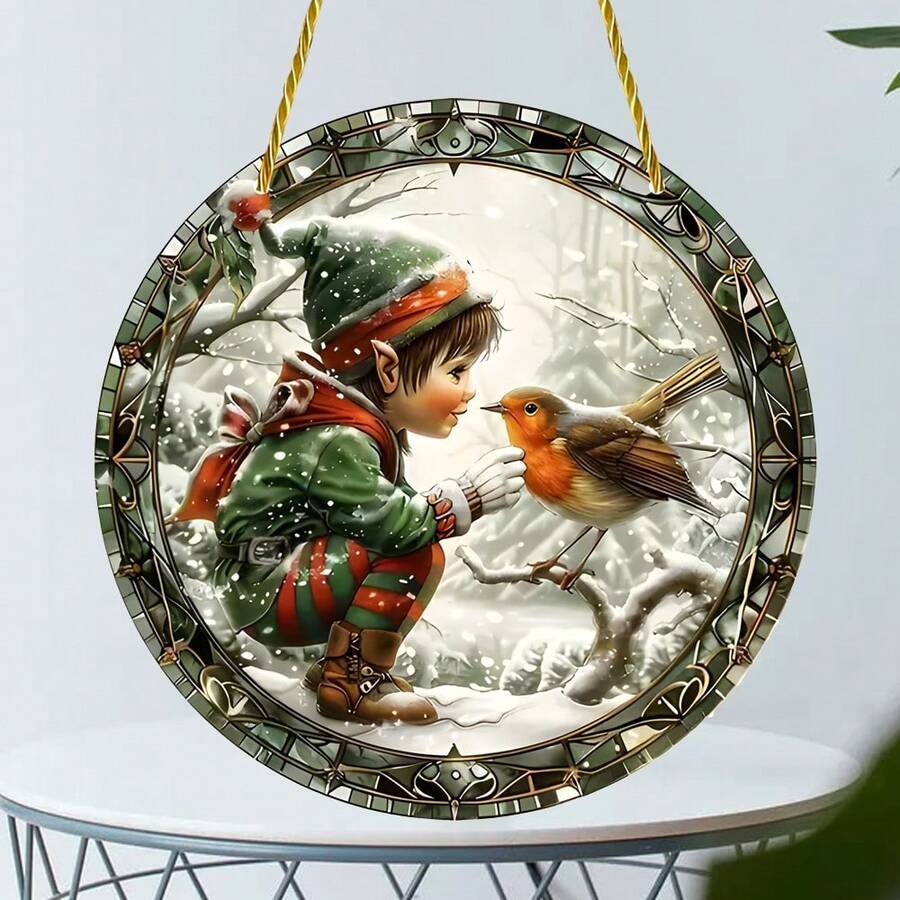 1 件圣诞男孩亚克力太阳捕手，2D 彩色玻璃窗挂饰，适用于家庭、门廊、卧室墙壁装饰，送给朋友的圣诞礼物 - 多色 - 查看 1