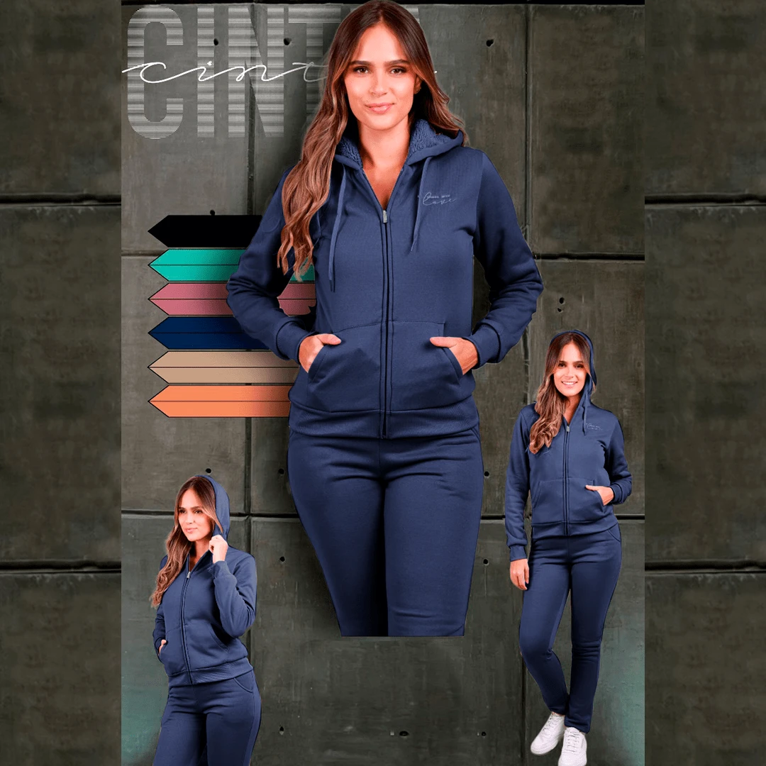 CONJUNTO CASUAL PARA USO DIARIO CON SUDADERA BORDADA CON JARETA Y PANTALON   CINTIAB - Azul - Ver 1