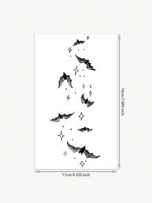 1 miếng dán hình xăm tạm thời hình ngôi sao và con dơi lâu trôi, thiết kế thời trang dành cho cả nam và nữ, chống thấm nước và mồ hôi, sử dụng một lần - màu đen - Xem 2