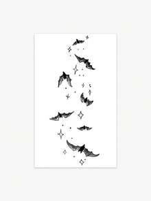 1 miếng dán hình xăm tạm thời hình ngôi sao và con dơi lâu trôi, thiết kế thời trang dành cho cả nam và nữ, chống thấm nước và mồ hôi, sử dụng một lần - màu đen - Xem 6