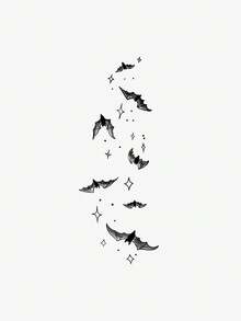 1 miếng dán hình xăm tạm thời hình ngôi sao và con dơi lâu trôi, thiết kế thời trang dành cho cả nam và nữ, chống thấm nước và mồ hôi, sử dụng một lần - màu đen - Xem 4