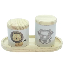 Kit higiene bebê Safari 3 Pçs - Porcelana e Pinus