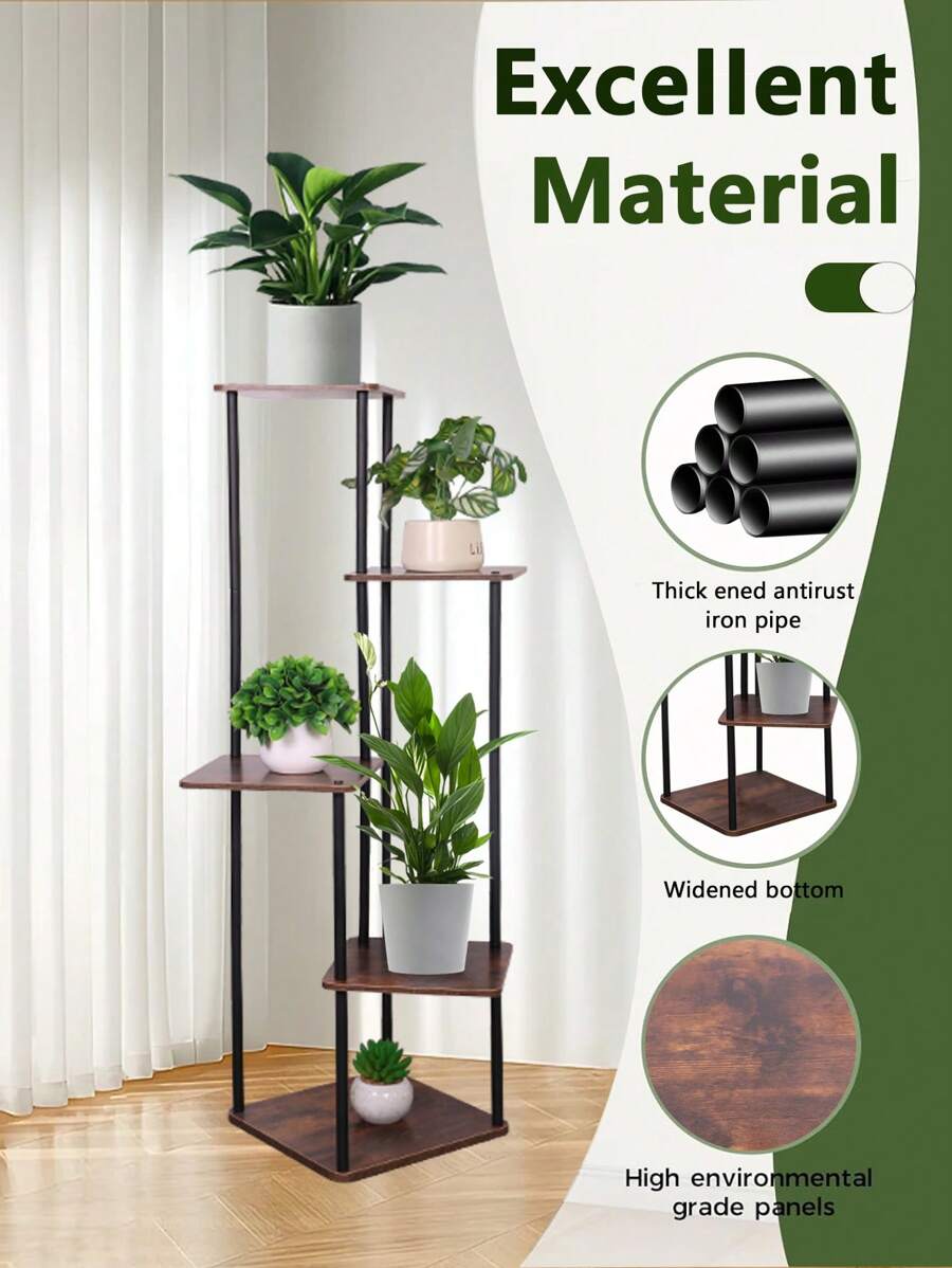 Estantería de metal de 4-6 niveles para plantas, adecuada para diferentes plantas, soporte de macetas de varios niveles para el patio, el jardín, el balcón, la sala de estar, el dormitorio, decoración al aire libre - Negro - Ver 1