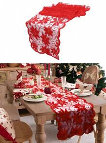 1pc-Áo chạy bàn Giáng sinh ren hoa trạng nguyên áo chạy bàn Giáng sinh tủ quần áo khăn choàng khăn trải bàn ngày lễ cho trang trí tiệc Giáng sinh, trang trí bàn dưới màu đỏ Giáng sinh, trang trí Giáng sinh - Đỏ - Xem 1