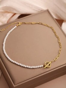 1 件女士不锈钢镀金扁平蛇骨链项链