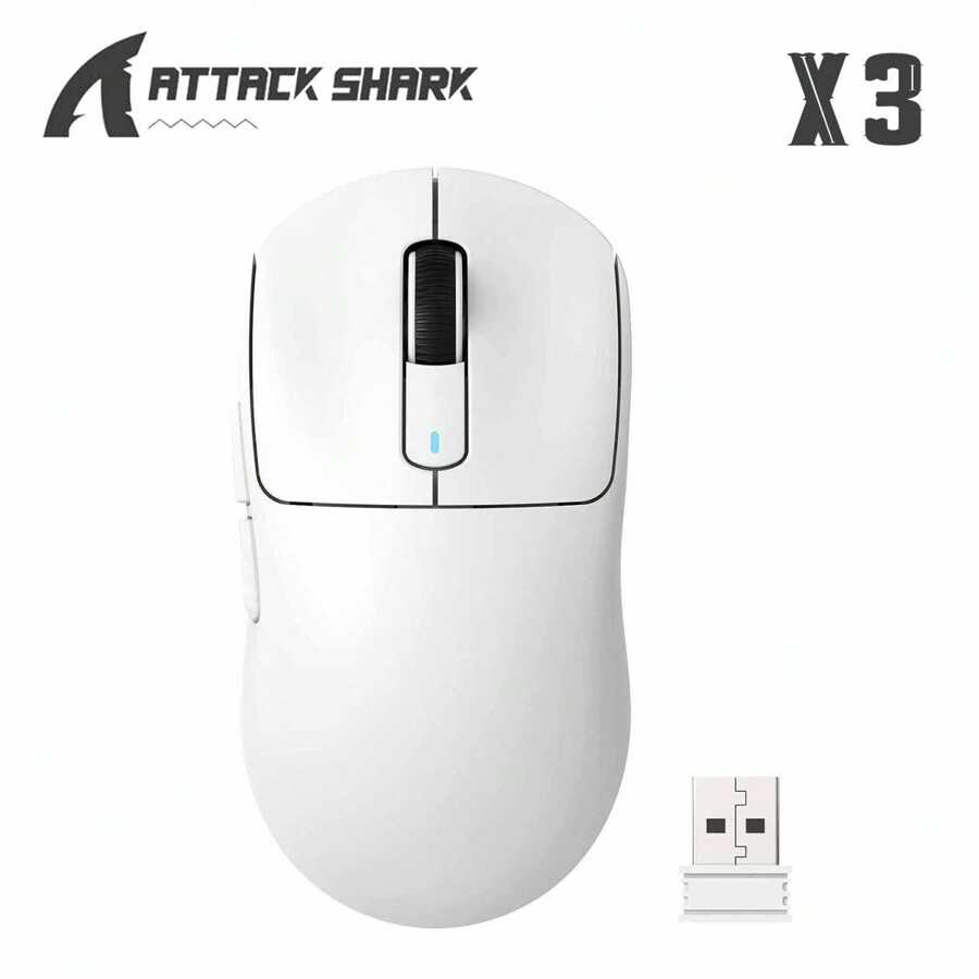 ATTACK SHARK X3 49g Ultralight Mouse, PixArt PAW3395 Gaming Sensor, BT/2.4G Wireless/Wired Gaming Mouse, 26000 DPI, 200 Hours Battery, Office Mice for Win11/PS - Weiss - Übersicht 1