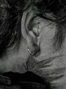 1 par de pendientes con contraste de color negro texturado y plateado, diseño sencillo y de moda, regalo para hombres - Retro - Ver 7