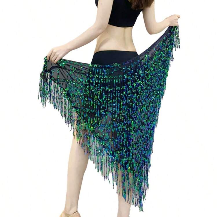 Nuevo Fular de cadera para danza del vientre con lentejuelas, cadena de cintura con flecos, adecuado para fiestas de danza y principiantes - Multicolor - Añade 4