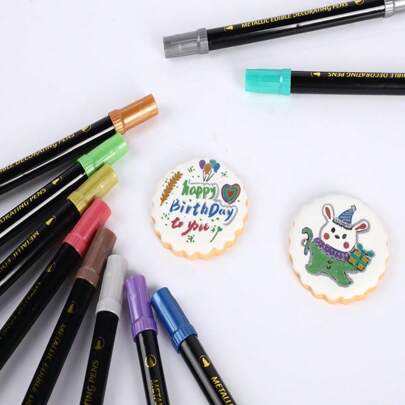 金属金色银色双头记号笔 饼干装饰 食用色素笔 装饰翻糖蛋糕 复活节彩蛋 马卡龙 烘焙工具 万圣节 圣诞节 仅用于装饰