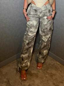 Women Camo Cargo Pants Y2K Camouflage Wide Leg Baggy Army Cargo Joggers Sweatpants With Flap Pockets