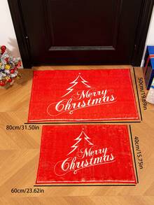 1 块红色圣诞装饰地毯，圣诞装饰门垫，浴室防滑垫，圣诞树，字母等印花图案，柔软毛绒面料，底部防滑材料，可机洗，适合装饰圣诞节家庭氛围， - 紅白色02 - 查看 3
