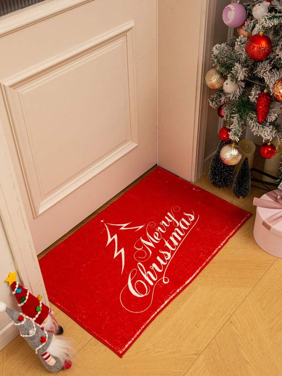 1 块红色圣诞装饰地毯，圣诞装饰门垫，浴室防滑垫，圣诞树，字母等印花图案，柔软毛绒面料，底部防滑材料，可机洗，适合装饰圣诞节家庭氛围， - 紅白色02 - 查看 1