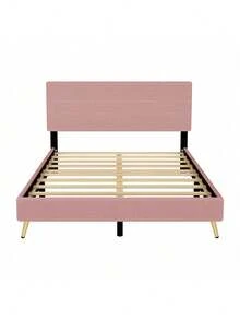 2 Pieces Bedroom Sets Queen Size Upholstered Bed Frame, Modern Corduroy  Storage Ottoman,Pink - 粉紅色+實木+MDF+大床+2件套裝 - 查看 3