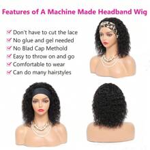 Headband Wig Human Hair Curly Wave None Lace Front Wig Human Hair Machine Made Wigs Glueless Curly Hair Headband Half Wigs For Women Human Hair Natural Color - SNatural - View 3