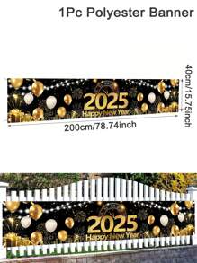 1 件，2025 新年快乐横幅，40*200 厘米涤纶黑金气球烟花倒计时时钟图案新年悬挂横幅，适用于家庭围栏庭院标志、花园、室内室外装饰欢迎活动装饰，2025 年新年快乐庆祝派对装饰，圣诞节 - 彩色 - 查看 17