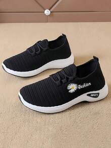 ISPORTE Zapatos de tenis bordados estampados a la moda para mujer, zapatos para correr antideslizantes, resistentes al desgaste y transpirables, zapatos deportivos casuales suaves, cómodos y livianos, adecuados para fitness al aire libre, trabajo y vida diaria. - Negro - Ver 7