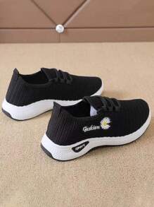 ISPORTE Zapatos de tenis bordados estampados a la moda para mujer, zapatos para correr antideslizantes, resistentes al desgaste y transpirables, zapatos deportivos casuales suaves, cómodos y livianos, adecuados para fitness al aire libre, trabajo y vida diaria. - Negro - Ver 5