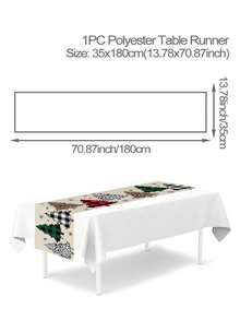 1pc Christmas Table Runner, Solid Color Christmas Tree, Black & Red Plaid Border, Red Mini Car & 3 Gnomes Graphic Theme, "Merry Christmas", Made Of Polyester Fabric, For Winter Holiday Family Party, Restaurant & Living Room Table Decor - Multicolor - View 11