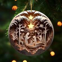 Decoração de Natal 6 peças Presépio Enfeites de Madeira Conjunto - Efeito 3D Pingentes de História Bíblica para Decoração de Casa e Feriados, Perfeito para Aniversários e Festas