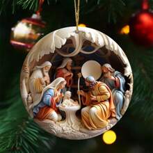 Decoração de Natal 6 peças Presépio Enfeites de Madeira Conjunto - Efeito 3D Pingentes de História Bíblica para Decoração de Casa e Feriados, Perfeito para Aniversários e Festas