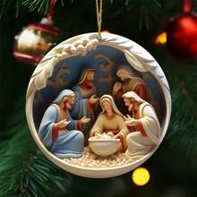 Decoração de Natal 6 peças Presépio Enfeites de Madeira Conjunto - Efeito 3D Pingentes de História Bíblica para Decoração de Casa e Feriados, Perfeito para Aniversários e Festas
