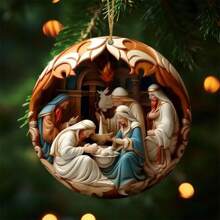 Decoração de Natal 6 peças Presépio Enfeites de Madeira Conjunto - Efeito 3D Pingentes de História Bíblica para Decoração de Casa e Feriados, Perfeito para Aniversários e Festas