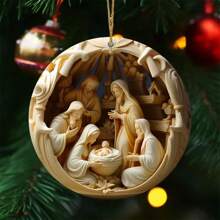 Decoração de Natal 6 peças Presépio Enfeites de Madeira Conjunto - Efeito 3D Pingentes de História Bíblica para Decoração de Casa e Feriados, Perfeito para Aniversários e Festas