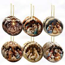Decoração de Natal 6 peças Presépio Enfeites de Madeira Conjunto - Efeito 3D Pingentes de História Bíblica para Decoração de Casa e Feriados, Perfeito para Aniversários e Festas