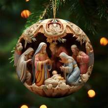 Decoração de Natal 6 peças Presépio Enfeites de Madeira Conjunto - Efeito 3D Pingentes de História Bíblica para Decoração de Casa e Feriados, Perfeito para Aniversários e Festas