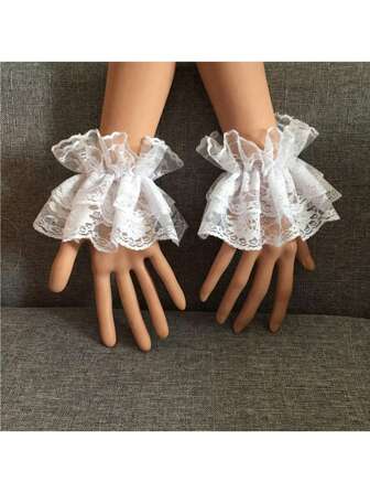 1 Pair Women Short Lace Sleeve Cuffs, Accessory, Suitable For Wedding Dress Accessories, Cosplay Valentine's Day