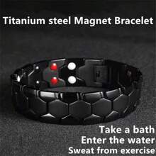 1 件男士镜面抛光钛钢 IP 镀金和黑色手链，长度可调，个性化宽度 18 毫米，适合圣诞节、周年纪念日的酷炫派对/礼物，嵌入强力磁铁 - 足球形狀 - 查看 1