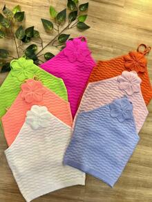 Women's Summer Cropped Knit Vest, Modal, Flower, Tie, Fits Up To 42, Summer Fashion - Màu Cam san hô - Xem 2