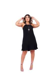 Plus Size Dress With Ruffles And Straps - Summer Fashion - 黑色 - 查看 2