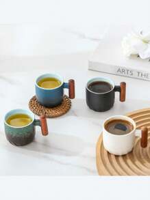 1 pièce / 2 pièces / 4 pièces Tasse à café italienne en céramique avec manche en bois, tasse à thé avec manche en santal, infuseur à thé et couvercle, tasse à thé en céramique avec manche en bois japonais, petite tasse à café en porcelaine avec dégradé de glaçure, petite tasse à thé de type Kung Fu en céramique. Coffret cadeau adapté pour le thé de l'après-midi, tasse à expresso italienne, mini tasse à café japonaise simple - Multicolore - Voir 13