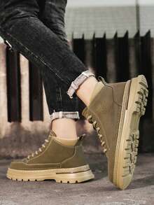 1 Pair Fashionable High-Top Casual Work Boots For Men - Khaki - View 6