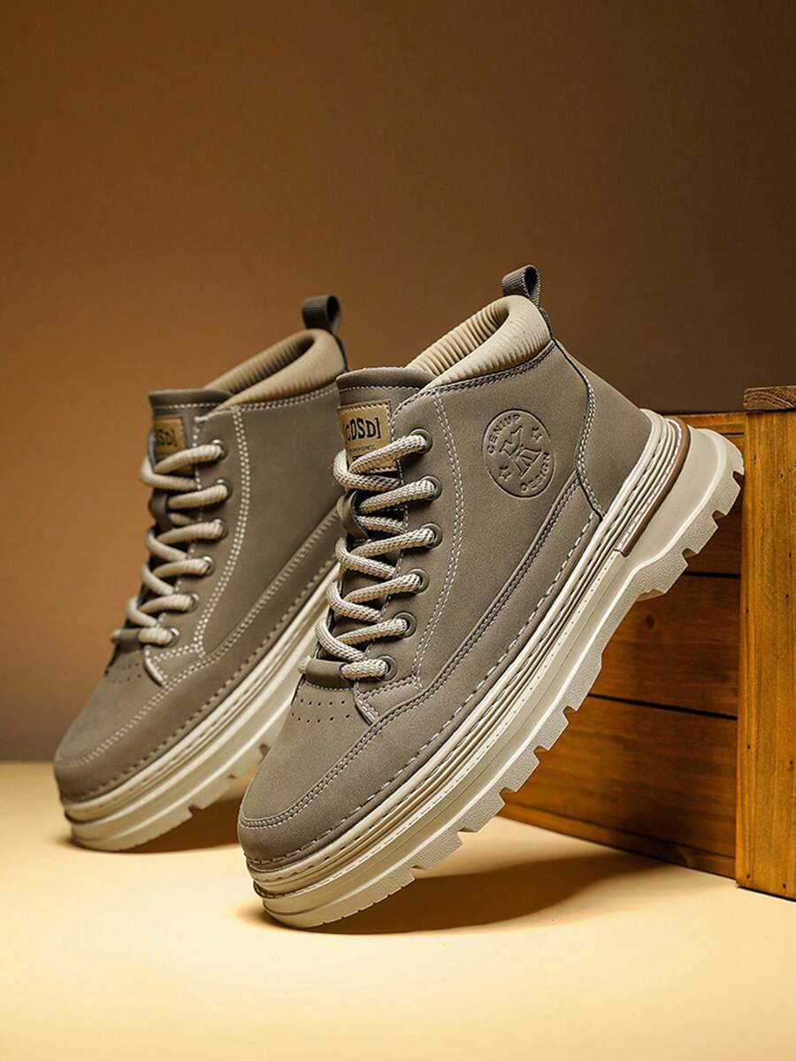 1 Pair Fashionable High-Top Casual Work Boots For Men - Khaki - View 1