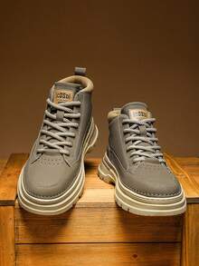 1 Pair Fashionable High-Top Casual Work Boots For Men - Khaki - View 2
